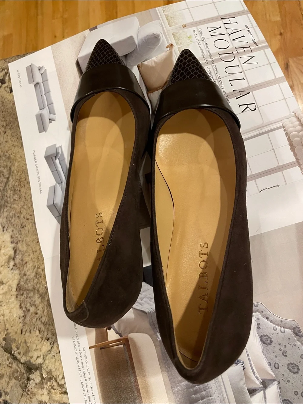 NWOT Talbots Dark Brown Pointed-Toe Genuine Leather & Suede Pumps
